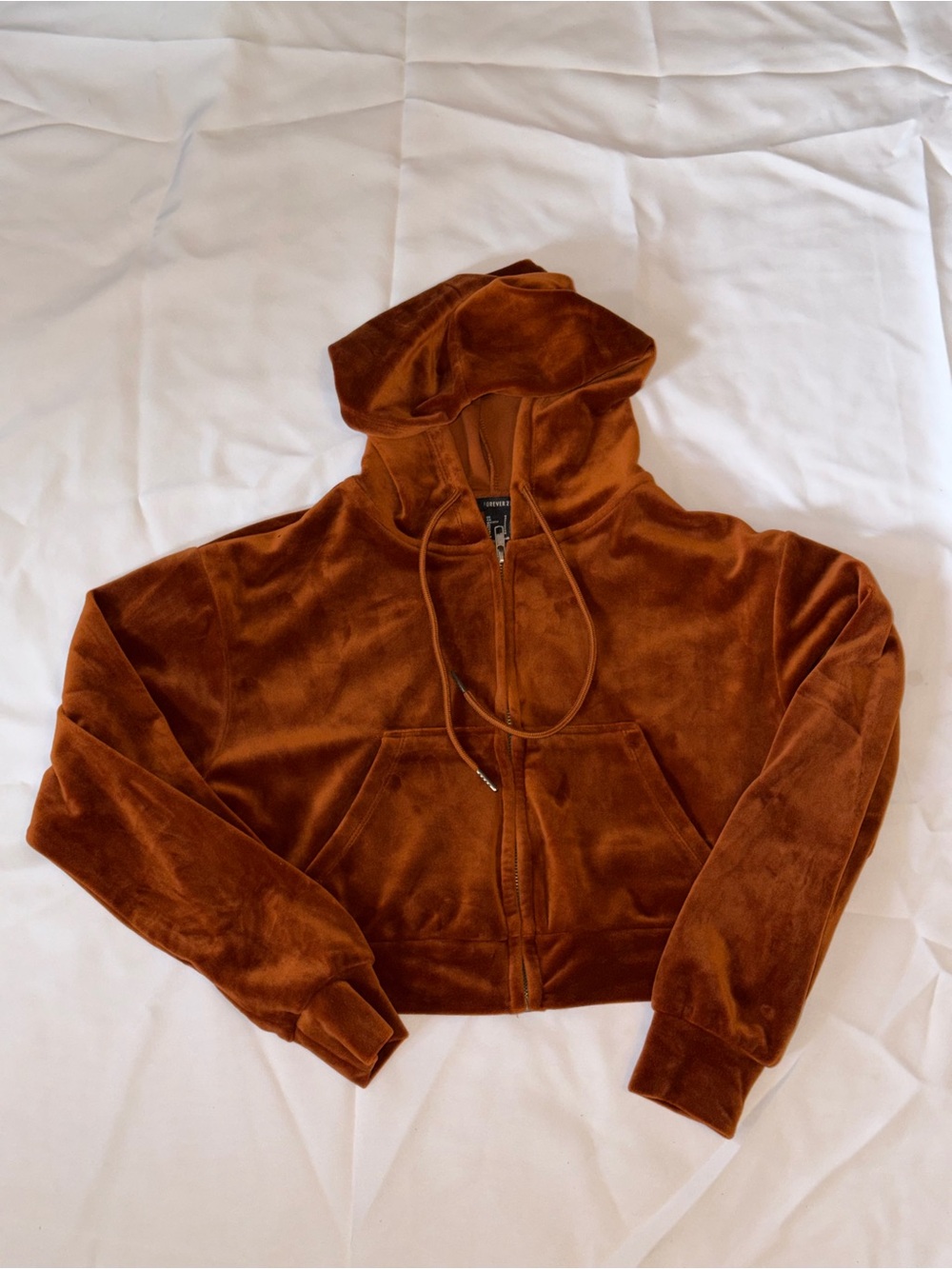 Forever 21 Velvet Zip-Up Hoodie in Rust